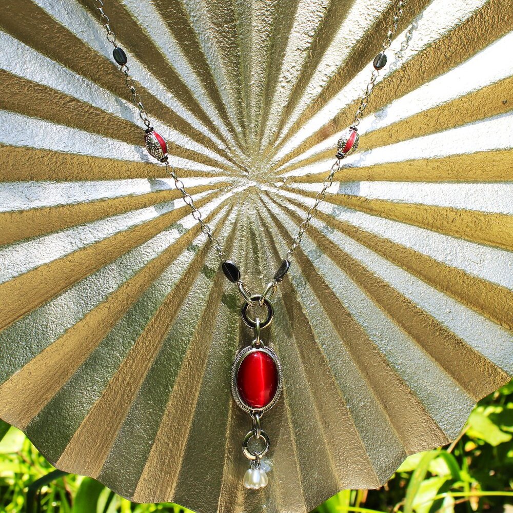 32" Ruby Red Cats Eye Necklace